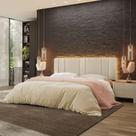 Cabeceira Estofada Cama Casal King Size Led Star 200 Cm Bivolt Bouclé Bege
