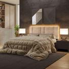 Cabeceira Estofada Cama Casal Queen Size Led Star 160 Cm Bivolt Bouclé Bege