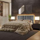 Cabeceira Estofada Cama Casal Queen Size Led Star 160 Cm Bivolt Linho Cinza