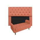 Cabeceira Estofada Mirage e Recamier Grécia Casal 140 cm Suede Coral - INCASA DECOR