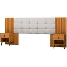 Cabeceira Estofada para cama box casal/Queen JA Móveis Suiça Lady com 02 mesas de cabeceira Nature Cabeceira Estofada para cama box casal/Queen JA Móveis Suiça Lady com 02 mesas de cabeceira Nature