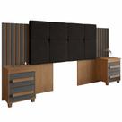 Cabeceira Estofada para cama box casal/Queen/king RV Móveis Suíça com 02 mesas de cabeceira com tomada cinamomo Grafite