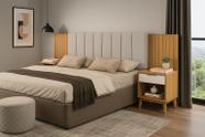 Cabeceira Helena Nature Com Estofado E Criado Para Cama Box Casal 140cm