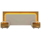 Cabeceira Innova Casal Queen King com 2 Mesas de Cabeceira e Led Gelius Cor Naturale Off White