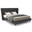 Cabeceira King Nilo 195cm Com Cama Pés Madeira Suném P05 Linho Cinza Escuro Bouclê Cru - Lyam Decor