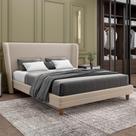 Cabeceira King Nilo 195cm Com Cama Pés Madeira Suném P05 Veludo Bege - Lyam Decor