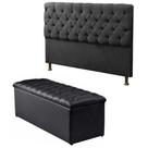 Cabeceira Mais Calçadeira Baú Casal Queen 160cm Para Cama Box Sofia Napa Preto - DS Estofados