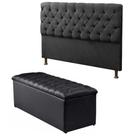 Cabeceira Mais Calçadeira Baú King 195cm Para Cama Box Sofia Napa Preto - DS Estofados
