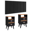 Cabeceira Modular Painel Cama Box Casal Queen 1,60 Júlia Jogo Quarto 2 Mesinhas Gavetas Multiuso Vintage Classic New - Preto/Cinamomo- RPM