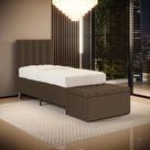 Cabeceira Nashira e Calçadeira Baú Navi 90 para Cama de Solteiro N-029 Veludo Capuccino Aradecor