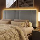 Cabeceira Painel Cama Box Queen Size Siri 160cm com LED Linho Cinza - Desk Design Cabeceira Painel Cama Box Queen Size Siri 160cm com LED Linho Cinza - Desk Design