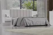 Cabeceira para Cama de Casal 1.40 Ripada Irís Estofada com 2 Mesas de Cabeceira D Doro D Doro