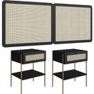 Cabeceira Queen 160cm e 2 Mesas Laterais 1 Gaveta Industrial Indy A03 Nero - Lyam Decor