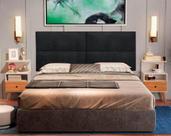 Cabeceira Queen com 4 detalhes Estofada Suspensa Moderna - 160 CM - Preto material sintético