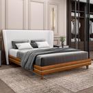 Cabeceira Queen Nilo 160cm Com Cama Pés Madeira Suném P05 material sintético Whisky Bouclê Cru - Lyam Decor