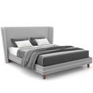 Cabeceira Queen Nilo 160cm Com Cama Pés Madeira Suném P05 Veludo Cinza Bouclê Cru - Lyam Decor