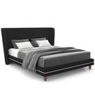 Cabeceira Queen Nilo 160cm Com Cama Pés Madeira Suném P05 Veludo Preto Bouclê Cru - Lyam Decor
