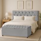 Cabeceira Queen Paris Estofada Painel com Recamier Baú 150cm para Cama Box Cinza Cabeceira Queen Paris Estofada Painel com Recamier Baú 150cm para Cama Box Cinza