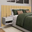 Cabeçeira Ripada Painel e 2 Mesas de Cabeçeira com Gavetas MDF Madeirado Elegancia no Dormitório Kit