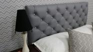 Cabeceira Solteiro 88 - Bello Box - Estilo Capitonê Tecido Sintético Cinza Com Strass