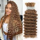 Cabelo humano para tranças Renyarch 56 cm 150 g ondulado profundo castanho