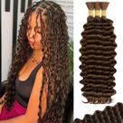 Cabelo trançado humano Temlux Deep Wave Boho Brown 18