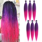 Cabelo trançado rosa, roxo, pré-esticado, caixa sem nós, cabelo trançado, Ez Braid Ombre, tranças rosa em extensões de cabelo para trança