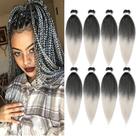 Cabelo trançado Ubeleco, pré-esticado, 35 cm, 8 pacotes, cinza, yaki