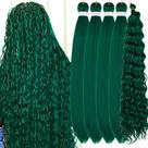 Cabelo verde trançado, cabelo boho verde escuro pré-esticado para trançar, hipoalergênico, Ez Braid, Curly Deep Wave Crochet, Boho Braids