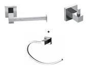 Cabide Metal Inox + Porta Toalhas de Rosto Argola + Papeleira Reta Cromado
