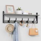 Cabide Wall Mount Tatub 29 Rustic com prateleira e 5 ganchos cinza