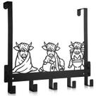 Cabideiro de banheiro Kathfly com design de vaca Highland, 5 ganchos, metal preto Cabideiro de banheiro Kathfly com design de vaca Highland, 5 ganchos, metal preto