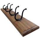 Cabideiro De Madeira Maciça 50x10cm Com 4 Ganchos Duplo Preto