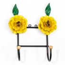 Cabideiro de Parede Artesanal 2 Ganchos 2 Flores Amarela