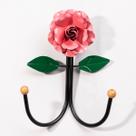 Cabideiro de Parede Cabide para Roupas 2 Ganchos Flor Rosa