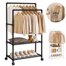 Cabideiro duplo arara organizador de roupas calca camisa 2 prateleira sapateira multiuso 4 rodinhas 360 branco