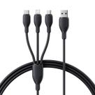 Cabo 3 em 1 USBA para MicroUSB, Lightning e TypeC 3.5A 1.3m