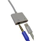 Cabo Adaptador 2 em 1 Entrada P/ Carregador + P2 Fêmea Para Fone de Ouvido - Branco