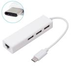Cabo Adaptador Hub Usb 3 Portas 2.0 e RJ45 Para Tipo C LE-5575