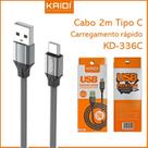 Cabo Carregador Carga Rápida USB x Tipo-C Blindado Com 2 Metros KD-336C KAIDI Cabo Carregador Carga Rápida USB x Tipo-C Blindado Com 2 Metros KD-336C KAIDI