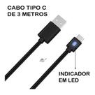 Cabo Carregador Controle Ps5 e Serie S/X Usb-c 3 Metros Com led