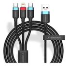Cabo Carregador Usb Turbo 3 Em 1 Tipo C Lightning E Usb V8 Cor Preto XDronic