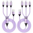 Cabo de carregamento IDISON 3 em 1, USB-C duplo, 1,5 m, roxo, kit com 2 unidades