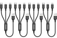 Cabo de carregamento Puxnoin Multi 3 em 1 de 30 cm para celular, pacote com 4