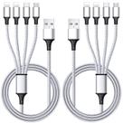 Cabo de carregamento Puxnoin Multi 4 em 1 tipo C Micro USB 4 pés prateado