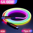 Cabo De Dados USB Tipo C Micro Com Luz RGB De Carregamento Rápido 66W Para iPhone 14 pro Max Xiaomi
