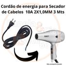 Cabo de energia (fio) para secador de cabelo 10A 2x1,0mm 3 Metros