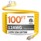 Cabo de Extensão Externo Resistente 12 AWG 30 Metros à Prova d'Água com Ponta Iluminada, Amarelo, Cabo Flexível e Resistente ao Frio com Plugue Terra de 3 Pinos, 15 Amp 1875W SJTW Certificado ETL Cabo de Extensão Externo Resistente 12 AWG 30 Metros à Prova d'Água com Ponta Iluminada, Amarelo, Cabo Flexível e Resistente ao Frio com Plugue Terra de 3 Pinos, 15 Amp 1875W SJTW Certificado ETL