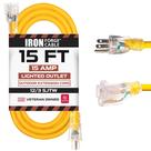 Cabo de extensão IRON FORGE CABLE 15 pés 12/3 SJTW 15A 125V amarelo
