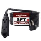 Cabo de extensão PALARINE Flat Plug, 3 saídas, 3 pés, calibre 16, preto Cabo de extensão PALARINE Flat Plug, 3 saídas, 3 pés, calibre 16, preto